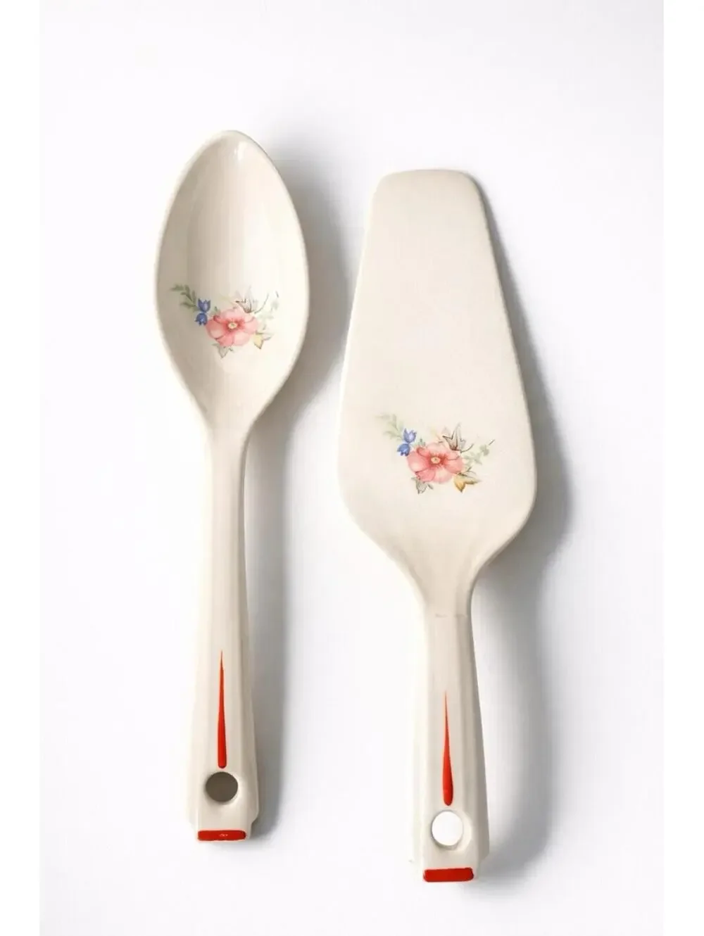 Vintage Ceramic Spoon and Cake Server Set with Floral Design